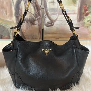 PRADA Vintage Leather Shoulder Handbag Black